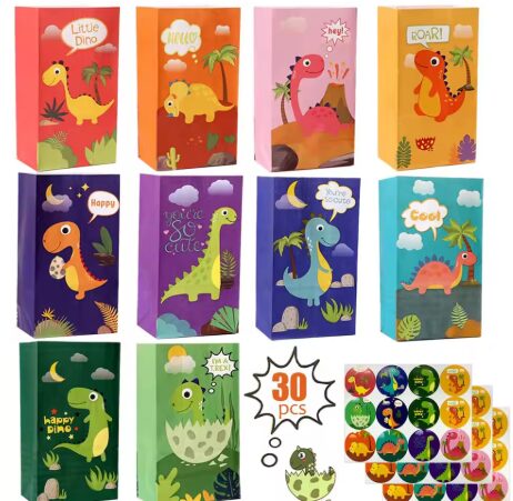 שקיות נייר דינזאור עם מדבקות