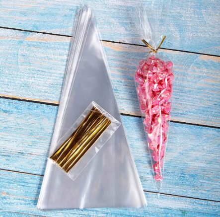 שקיות צלופן קונוס עם סוגרים |50 יח'