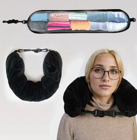 כרית נסיעות למטוס עם מקום אחסון