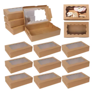 קופסאות קרטון חום/לבן עם חלון