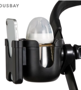 מתלה/מחזיק לבקבוק ולפלאפון שמתחבר לעגלה