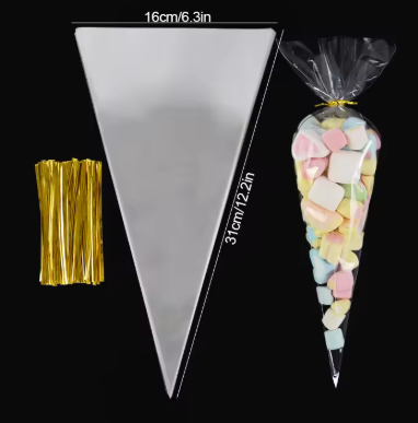 שקיות צלופן משולשות+סוגרים