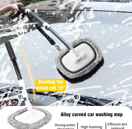 מברשת לניקוי הרכב עם ידית טלסקופית וספוגית שניתנת לכיבוס והחלפה