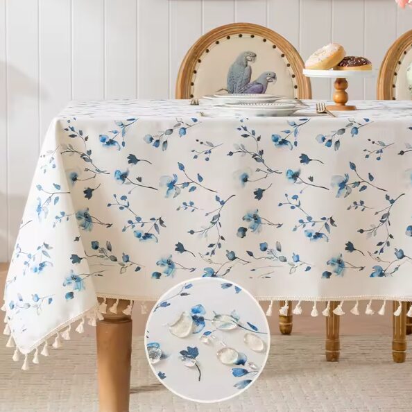 מפת PVC רחיצה פרחונית עם פרנזים |לשולחן עגול ומלבני